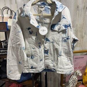 Umgee Cream and Blue Tie-Dye Denim Jacket